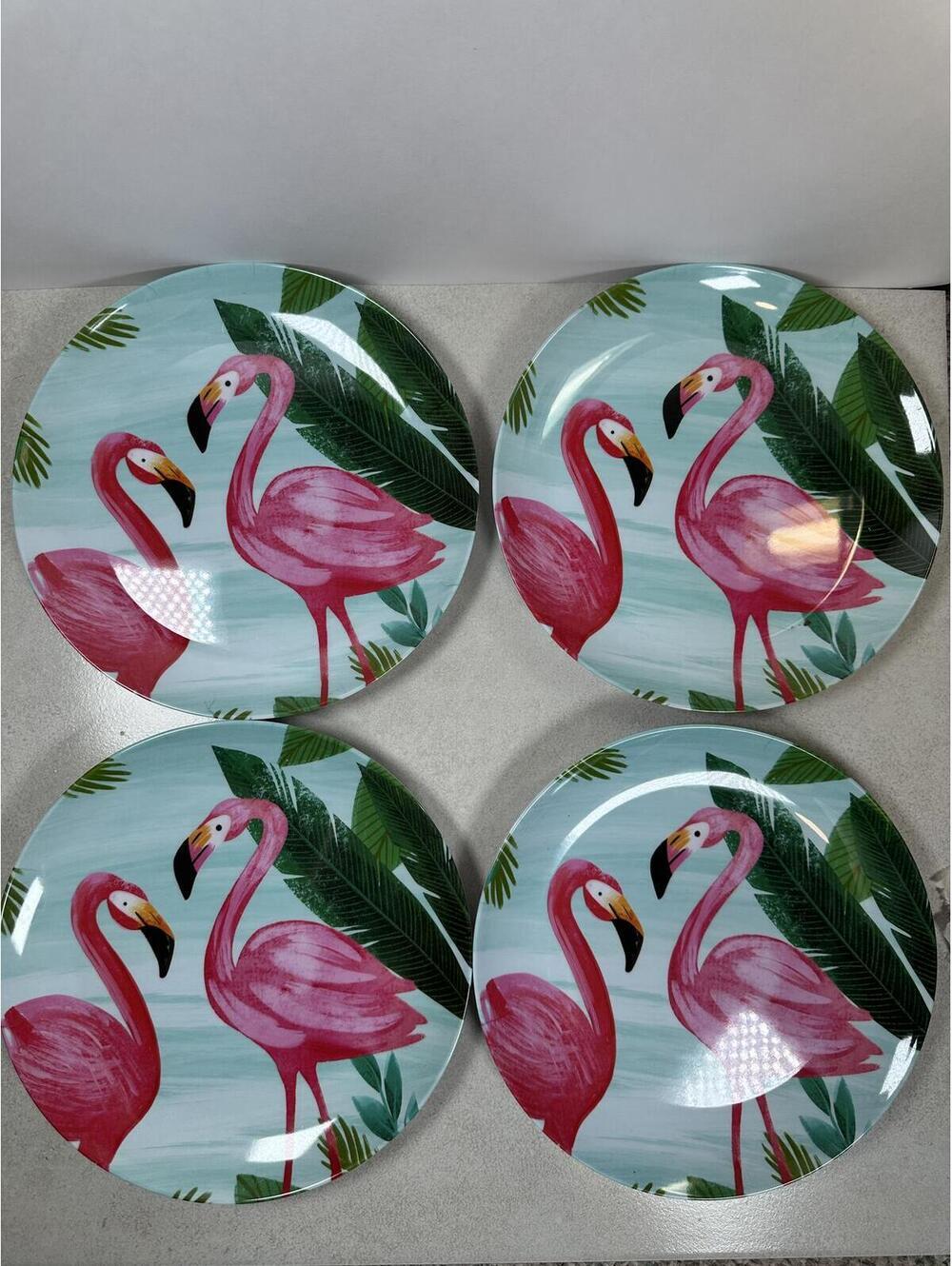 Tommy Bahama Flamingo Melamine Salad Plates Set Of 4 Tropical Florida Beachy